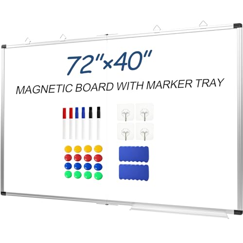 Magnetic White Board, 72" x 40" Large Foldable & Double-Sided Wall-Mounted Dry Erase Board, Portable Whiteboard with Silver Aluminum Frame & Marker Tray for Office, School, Classroom & Home