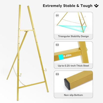4-Tier Gold Easel Stand for Sign, 2 PACK Large Adjustable Height Display Easel for Wedding Sign, Party, Posters, Commercial Display, Heavy Duty Metal Painting Art Easel Exhibit Stand