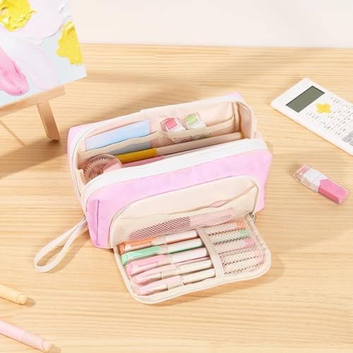 Sooez Big Capacity Pencil Case, Extra Large Pencil Pouch with Zipper Pocket, Wide Opening Pencil Bag, Portable Stationery Organizer, Cute Aesthetic School Office Supplies for Teens Girls, Purple - color: Purple