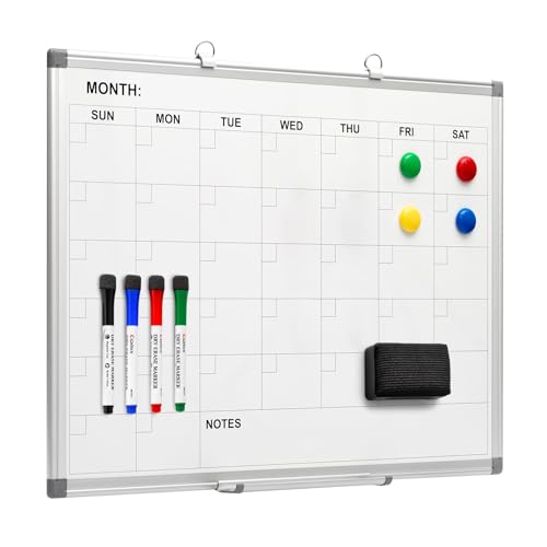 Comix Magnetic Dry Erase Calendar Whiteboard, 24 x 18 Inches Monthly Calendar Dry Erase Board for Wall, Aluminum Frame Planner White Board with Markers, Eraser, Magnets - size: 24"W x 18"H