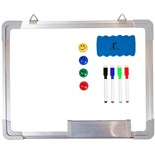 Whiteboard Set - 15 x 12 in Dry Erase Board with 1 Magnetic Dry Eraser, 4 Dry Wipe Markers and 4 Magnets - Small White Board Wall Hanging Marker Board for Home and Office (15x12) - size: 15x12" Landscape