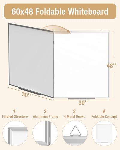 60"X 48" Large Magnetic Dry Erase Whiteboard, Wall Hanging Board with 4 Pens & 1 Dry Erasers & 6 Magnets, Sliver Aluminum Frame White - color: White, size: 60"W x 48"H