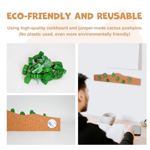 YOBRO Cork Board Set - Cactus & Dinosaur Push Pins Wall Organizer | Memo Bulletin Board with Easy Peel-Stick Mount | Fun Office & Kids Room Decor (Desert Theme) - style: Desert Theme