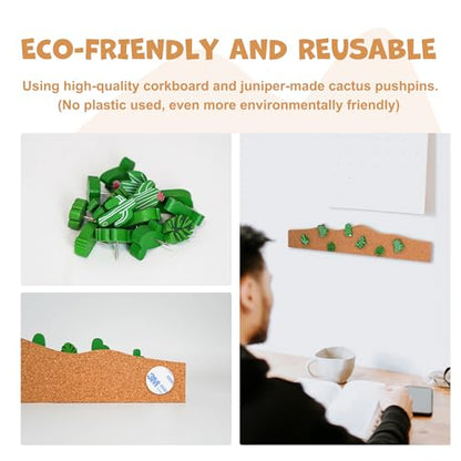 YOBRO Cork Board Set - Cactus & Dinosaur Push Pins Wall Organizer | Memo Bulletin Board with Easy Peel-Stick Mount | Fun Office & Kids Room Decor (Desert Theme) - style: Desert Theme