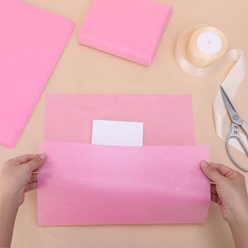 36 Sheets Glitter Pink Tissue Paper for Gift Bags – 20 x 20 inch Sparkling Wrapping Tissue for Crafts & Party Packaging - color: Pink