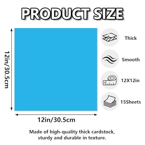 15 Sheets Blue Cardstock 12"x12",250gsm/90lb Heavyweight Cover Cardstock Paper, Thick and Smooth Card Stock Perfect for Card Making, Scrapbooking and Crafts - color: Blue