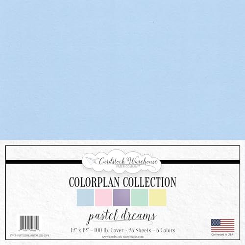 Cardstock Warehouse Colorplan Pastel Dreams - 12 x 12" - 100 Lb. / 270 Gsm Multipack Matte Premium Cardstock Paper Assortment - 25 Sheets