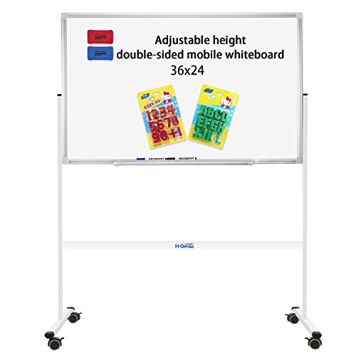 H-Qprobd Mobile Whiteboard 36"x24" Magnetic Dry Erase Board with Stand - Adjustable Height Double Side Rolling White Boards on Wheels for Home, Office & School - size: 36x24