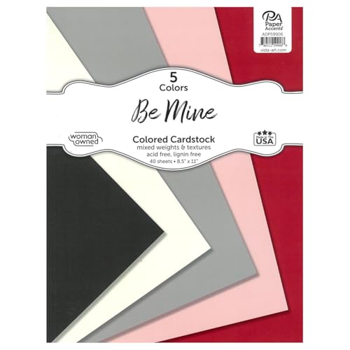 Accent Design Paper Accents Variety Pack, Be Mine Cardstock Pack, 40 Sheets, 5 Coordinating Colors, Mixed Weights and Textures, Scrapbooking Cards and Crafts, 8.5x11 Inch - color: Be Mine