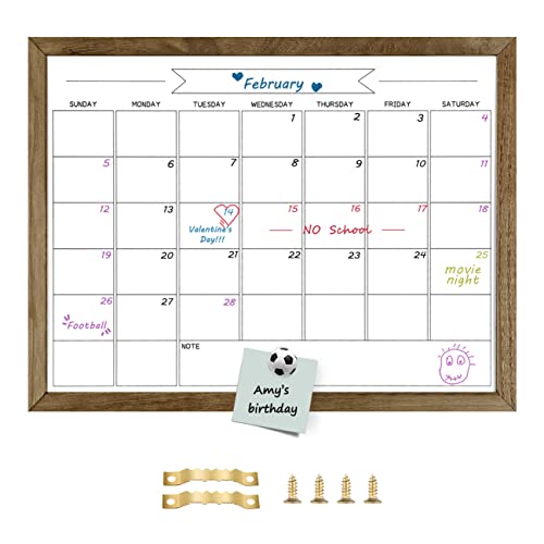TORASO Dry Erase Monthly Calendar Whiteboard, Magnetic White Board for Wall, Office/School/Home, Solid Wood Frame Hanging Board for Decoration/Kitchen Grocery List，17.7"x 23.6"(YL-RB-4560-B) - color: Rustic Brwon, size: 17.7"W x 23.6"H