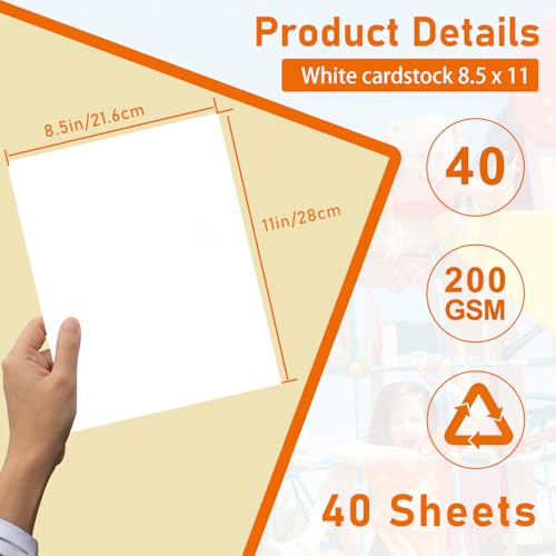 Guakicae 40 Sheets Bright White Cardstock 8.5 x 11 Printer Paper, 75lb Thick Craft Paper Card Stock for DIY Cards Making, Wedding Invitations, Business Cards, Menus, Birthday Party - color: White, size: 40 Sheets