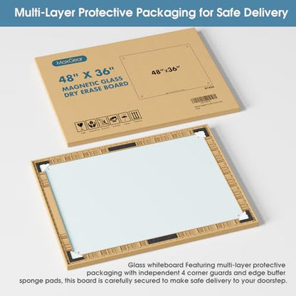 MaxGear Glass Whiteboard Tempered Magnetic Dry Erase Board 48x36 Inch | Magnetic Steel,Frameless Design,Smooth Writing,Ghost Free,Wall Mounted,Accessory Kits,Office Classroom Conference Room Use - color: White, size: 48"W x 36"H