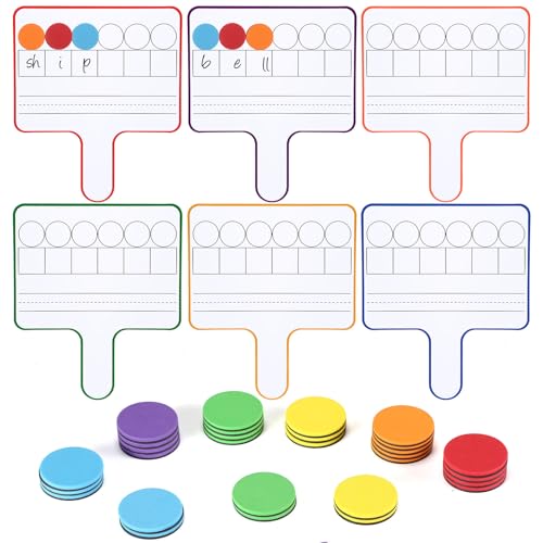 Seajan 6 Pack Magnetic Dry Erase Whiteboards with Elkonin Boxes, Phonemic Awareness and Phonics Activities, Science of Reading Manipulatives, Kindergarten Classroom &Home School Supplies(Multi Color) - color: Multi Color