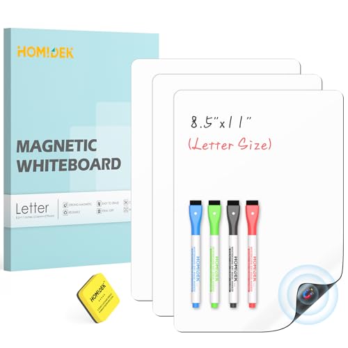 HOMiDEK Dry Erase Boards for Fridge - 3 Pack Small Magnetic Whiteboard with 4 Markers & 1 Eraser, Reusable Blank Magnet White Board Sheets for Home, Kitchen, Office, Classroom - 8.5 x 11 - color: White, size: Letter (8.5x11)