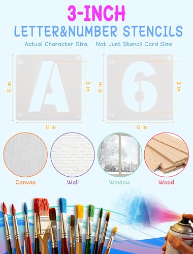 72 Pcs True 3 Inch Letter & Number Stencils - 2 Full Craft Stencil Sets (A-Z & 0-9), Reusable Alphabet Templates Interlocking Stencils for Painting on Wood, Wall, Fabric, Rock, Sign, Craft Projects