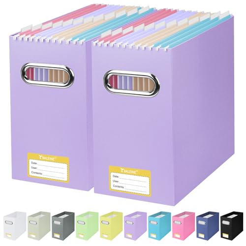BALEINE File Organizer Box, Cardboard File Folder Organizer with Handle for Letter Size, Portable Collapsible Hanging Filing Box for Home Office Document Storage (2 Pack, Lavender) - color: Lavender, style: 2PK (Slim)