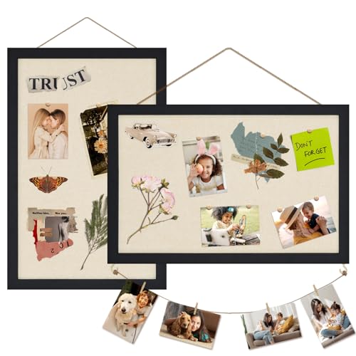 Egofine Cork Board Bulletin Board with Linen, 16x11 Wood Frame Pin Board Wall Decor, 2 Pack Cork Boards for Walls, Hanging Horizontal or Vertically for Office Home Decor School Kitchen, Black - color: Black