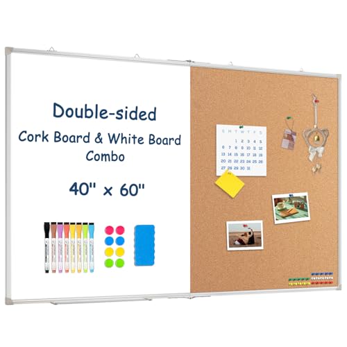 Large White Board Dry Erase Foldable Cork Board Combo 60x40 for Wall | Dry Erase White Board, Cork Board Combo, Foldable Double-Sided, Magnetic Wall Hanging, School Home Office, Complete Kit - color: Cork, size: 60"W x 40"H