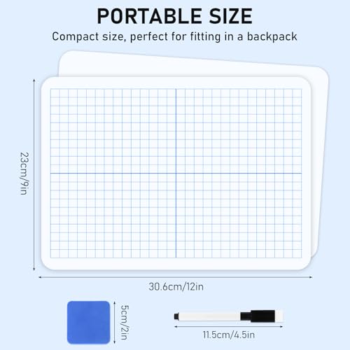 16 Pack Dry Erase XY Axis Graph Lap Boards 9'' x 12'' Double Sided White Boards Math Student White Boards Small Dry Erase Board with 20 Pens and 16 Erasers for School Classroom Supplies
