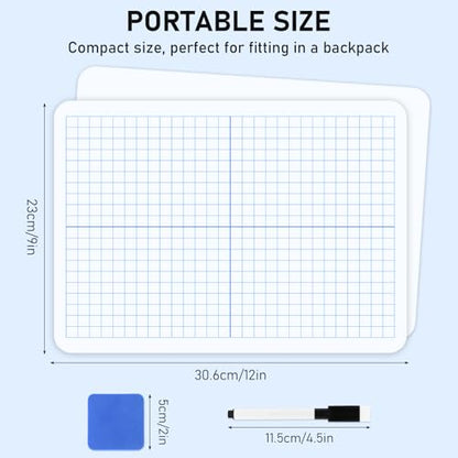 16 Pack Dry Erase XY Axis Graph Lap Boards 9'' x 12'' Double Sided White Boards Math Student White Boards Small Dry Erase Board with 20 Pens and 16 Erasers for School Classroom Supplies
