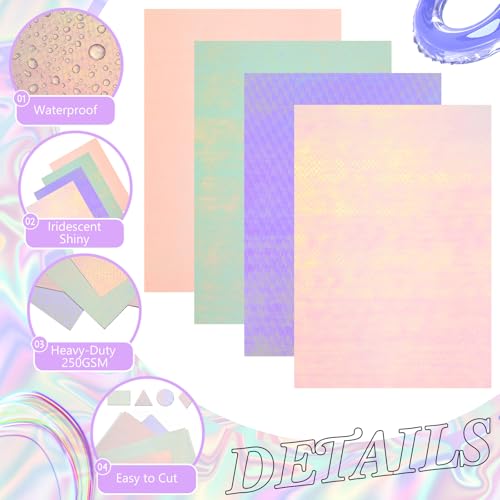 Kosiz 100 Sheets Metallic Holographic Card Stock Shiny Glitter Cardstock Iridescent Mirror Paper 8.5 x 11'' 250 GSM Thick Mixed Color Foil Paper for Scrapbook Letter Poster Craft(Pastel Series) - color: Pastel Series