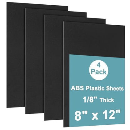 4Pack Black ABS Plastic Sheet 8" x 12" x 1/8" Thick Black Rigid Thermoplastic Sheet (Upgrade Surface) 3MM Flexible High Tensile ABS Moldable Plastic Panel for Crafts, DIY, Signs - color: Black, size: 8" x 12" x 1/8"