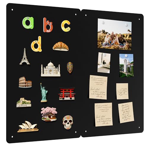 2 Pack Magnetic Board for Wall, 17.5" x 11.4" Magnet Bulletin Memo Board, Metal Sheets to Display Magnetic Letter Number Souvenir, Notes, Poetry, Photos, Black - color: Black