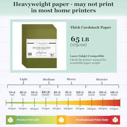 Cardstock Warehouse Pop-Tone Jellybean Green Cardstock Paper – 50 Sheets, 8.5 x 11" - 65 lb / 175 GSM Premium Green Card Stock for Die-cutting, Crafts, Printing, Card Making and DIY Projects - color: Jellybean Green