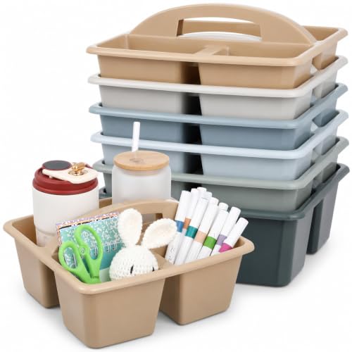 6 Pack 3 Compartment Small Caddy Plastic Classroom Organizer with Handle Portable Teacher Supply Storage Caddy Craft Art Caddies for Pencil, Crayon, Marker, Home, Office, School Supplies(Muted Nordic) - color: Muted Nordic