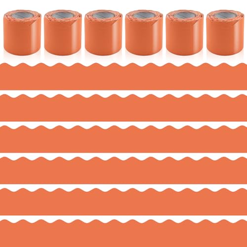 6 Rolls 196.8 Ft Fall Bulletin Board Borders - Autumn Thanksgiving Orange Classroom Borders for Scalloped Bulletin Board Trim - Teacher Borders for School, Office, Poster, Home & Party Decorations - color: Orange