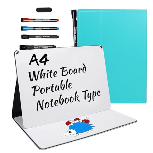 Portable White Board Small Dry Erase Board, 9" x 12" Double Sided Folding Whiteboards with 3 Pens, A4 Reusable Notebook with Storage Mesh Bag for Study, Meeting, Draft, Notes, Doodling - color: Green, size: 9"W x 12"H