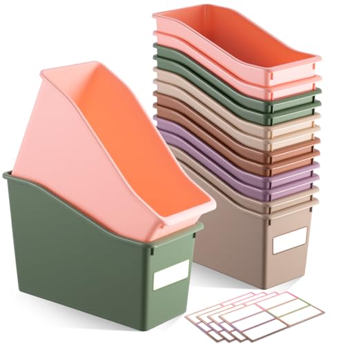 Geetery 6 Pcs Book Bin for Classroom with Labels Stackable Plastic Organizing Bins 11.5 x 5.4 x 7.5 in Book Holders Storage Bins Box Baskets for Classroom Library Home (Terrazzo Color) - color: Terrazzo Color