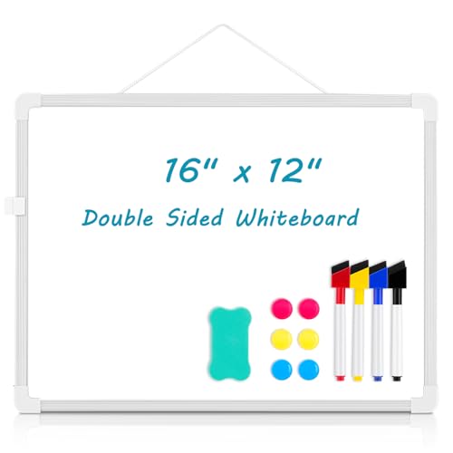 Double-Sided Magnetic Small White Board, 16" x 12" | Dry Erase Board Whiteboard for Wall Hanging White Board Dry Erase for College Dorm Room, School, Home, Office - color: White