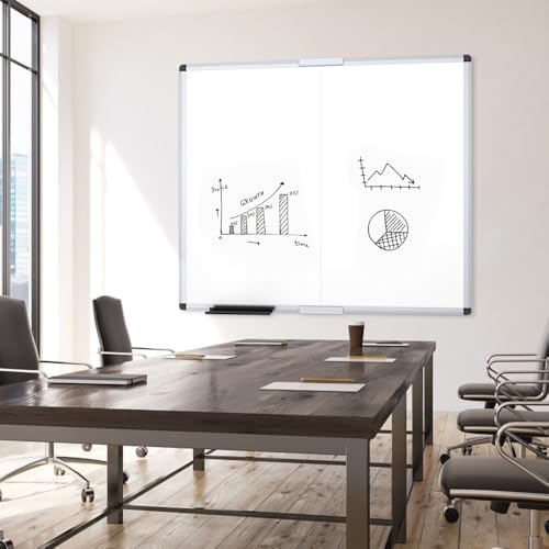 VIZ-PRO Magnetic Foldable Whiteboard, 48 x 48 Inches, Dry Erase Wall Mounted Board for School Office and Home - size: 48"W x 48"H