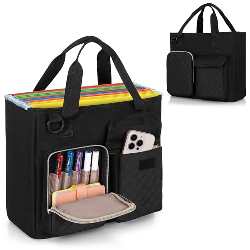 LUXJA Vertical File Organizer for Letter Size Hanging File Folder, Portable Document Organizer with Tablet Pocket (Up to 12.9 in), Bag Only, Black - color: Black