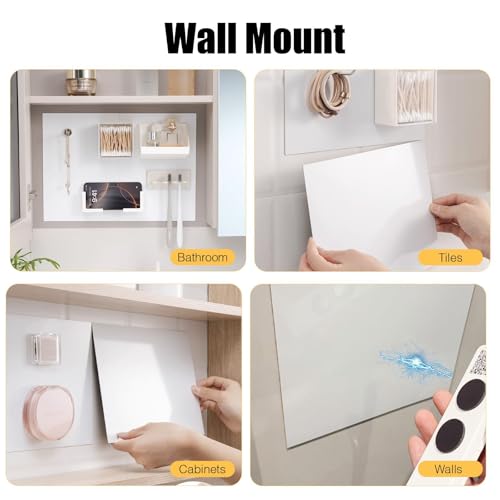 Metal White Board for Magnetic Hook on Non-Metal Wall,Magnetic Receptive Plate with Adhesive Backing,Square 8" Peel and Stick Solid Steel to Display Souvenir Travel Magnets-4 Pack