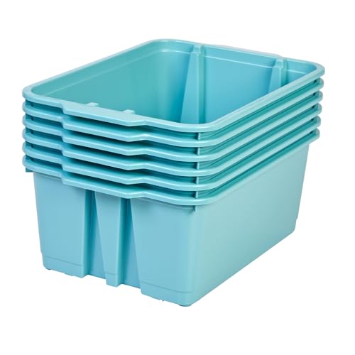 Really Good Stuff Stacking Bins, 14" x 10" x 5 .75" - 6 Pack, Water, Stackable Storage Plastic Bins for Classroom Organization, Home Storage, Office & Hospital Supplies