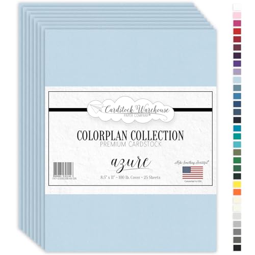 Cardstock Warehouse Colorplan Azure Blue Cardstock Paper – 25 Sheets, 8.5 x 11" – 100 lb. / 270 GSM Premium Matte Cover Cardstock for Invitations, Card Making, Scrapbooking & DIY Projects - color: Azure