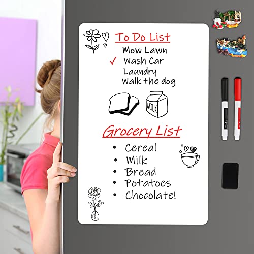 Magnetic Dry Erase Board Fridge White Board Sheet 20x13 inch, Flexible Large Refrigerator Magnets Whiteboard Planner for Home Kitchen, 2 Markers and Eraser - style: White 20"X13"