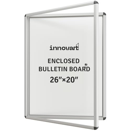 INNOVART 26”x20” Enclosed Bulletin Board, Weatherproof Dry Erase Board with Locking Swing-Open Door, Aluminum Frame Wall Mounted Enclosed Whiteboard for Home, School, Office, Commercial - color: Silver Frame Dry Erase, size: 26"x20"