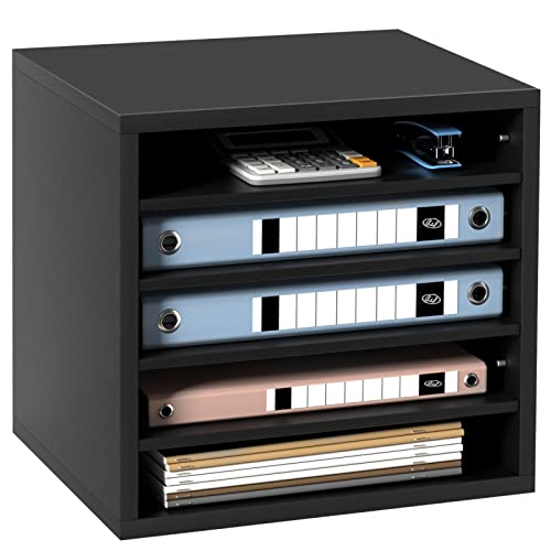 VEVOR Literature Organizers, 5 Compartments Office Mailbox with Adjustable Shelves, Wood Literature Sorter 13.9x12x13 inches for Office, Home, Classroom, Mailrooms Organization, EPA Certified, Black - color: Black, style: 5 Compartments