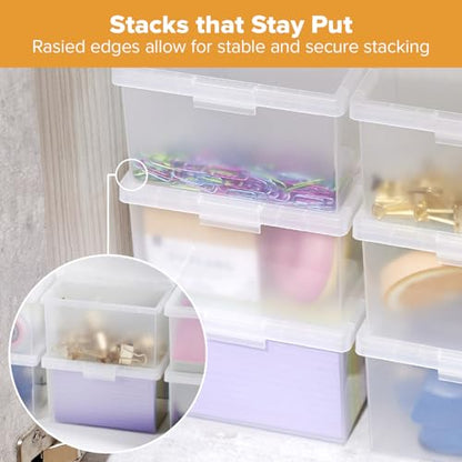 Bostitch Konnect Storage Containers with Lids, Office Organizer, Clear Plastic Box, Stackable for Index Cards, Labels, 1 Qt, 6 Pack - size: 6-Pack