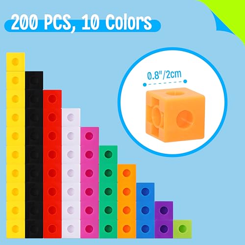 SpriteGru 200PCS Math Linking Cubes, Connecting and Counting Snap Blocks for Early Learning, Educational Toy for Preschool, Kindergarten, Homeschool - style: 200-Cubes
