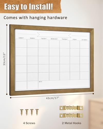 Dry Erase Monthly Calendar Whiteboard, Magnetic Surface White Board for Wall, Office/School/Home, Solid Pine Wood Rustic Brwon Frame Hanging Board & Planning Board, 13"x 17" (YL-RB-3343-B) - color: Rustic Brwon, size: 17"W x 13"H