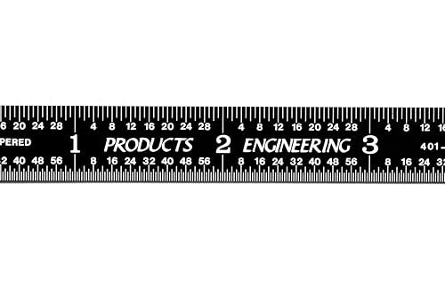 PEC Tools 12" Stainless Steel Flexible Metal Ruler with Black Chrome Finish, 4R Graduaction (1/8", 1/16", 1/32", 1/64"), High-Contrast Imperial Machinist Rule, Easy to Read, Made in USA - color: Black Chrome-Flexible, size: 12"