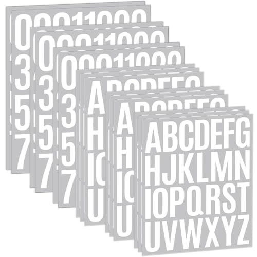 414Pcs Letter Stickers Alphabet Stickers 15 Sheets 2 Inch Vinyl Letter Sticker Self Adhesive Alphabet Number Stick on Sticker for Scrapbook Classroom Craft Window Bulletin Board Sign Mailbox Numbers - color: White