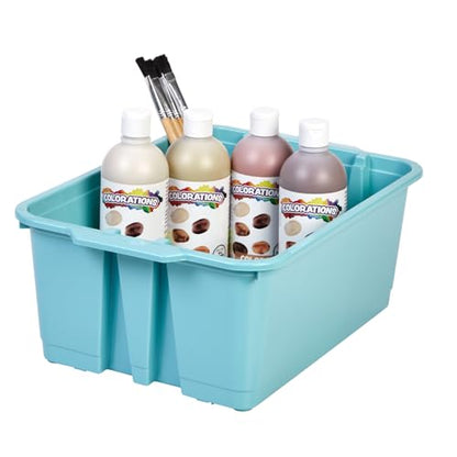 Really Good Stuff Stacking Bins, 14" x 10" x 5 .75" - 6 Pack, Water, Stackable Storage Plastic Bins for Classroom Organization, Home Storage, Office & Hospital Supplies