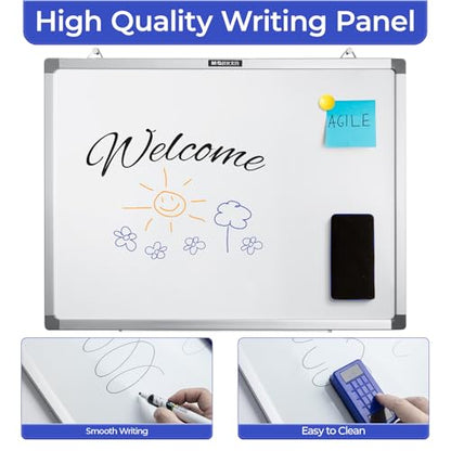M&G Dry Erase Board Magnetic White Board for Wall, 28” x 20” Whiteboard with 2 Markers & 2 Magnets & 1 Eraser, Hanging Whiteboard with Silver Frame for Planning, Drawing, to Do List, Office Use - size: 28 X 20 Inches