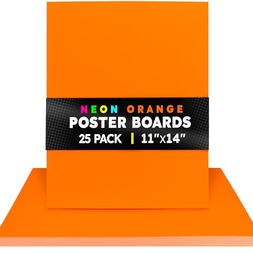 Hygloss Medium Poster Board 11x14 - 25 Neon Orange Single Color Bulk Pack - 10 Pt. Thickness Colored Poster Board Paper for Projects, Signs, Displays - Posterboard Multipack 11" x 14" - color: Neon Orange, size: 11 x 14-Inch, style: 25 Sheets