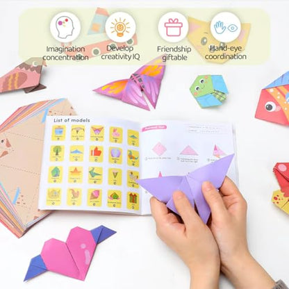 IOOLEEM Origami Paper Kit, 200 Sheets with 80 Patterns, Double Sided Colored Blank Folding Paper Set with Step-by-Step Instructions, Art & Craft Supplies